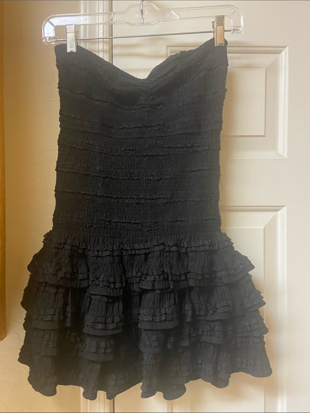 Strapless Ruffled Tiered Mini Dress - Black